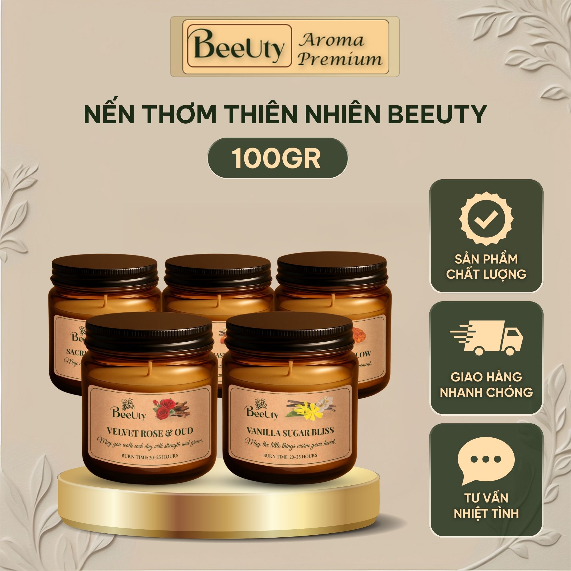 Nến thơm BeeUty Velvet Rose & Oud – 100g